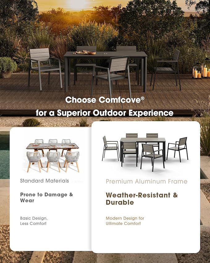 Outdoor Patio Dining Set for 6, Aluminum 7 Piece HDPS Patio Table and Chairs Set - Image 2