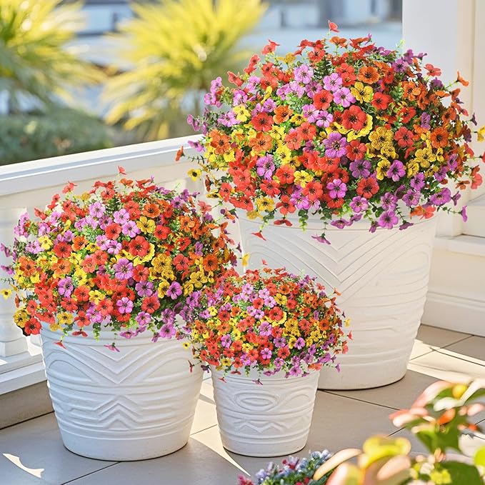 Artificial Flowers Faux Plants Outdoor Fake Flowers Spring Decor, 12 Bundles - Image 2