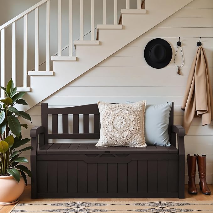 Greesum 80 Gallon Outdoor Storage Bench, Resin Patio Furniture - Image 2