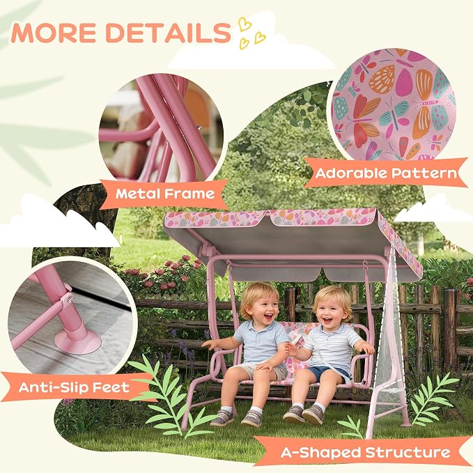 Qaba Kids Patio Swing, 2-Seater Outdoor Porch Swing Chair - Image 5