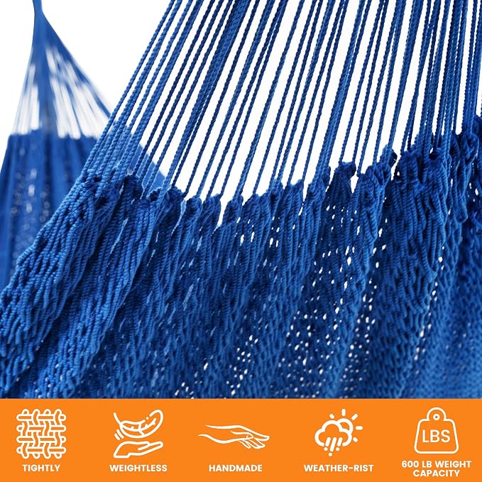 Lazy Daze Hammocks Handwoven Mayan Hammock, 10.5 FT Soft Rope Double Hammocks - Image 5
