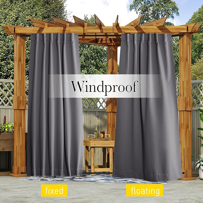 NICETOWN 2 Panels Grey Outdoor Curtains Waterproof Extra Long - Image 2