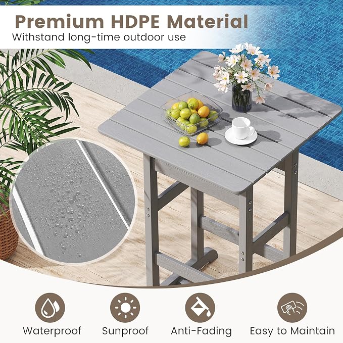 Tangkula 3-Piece Patio HDPE Bar Set, 2 Bar Height Adirondack Armchairs w/Square - Image 4