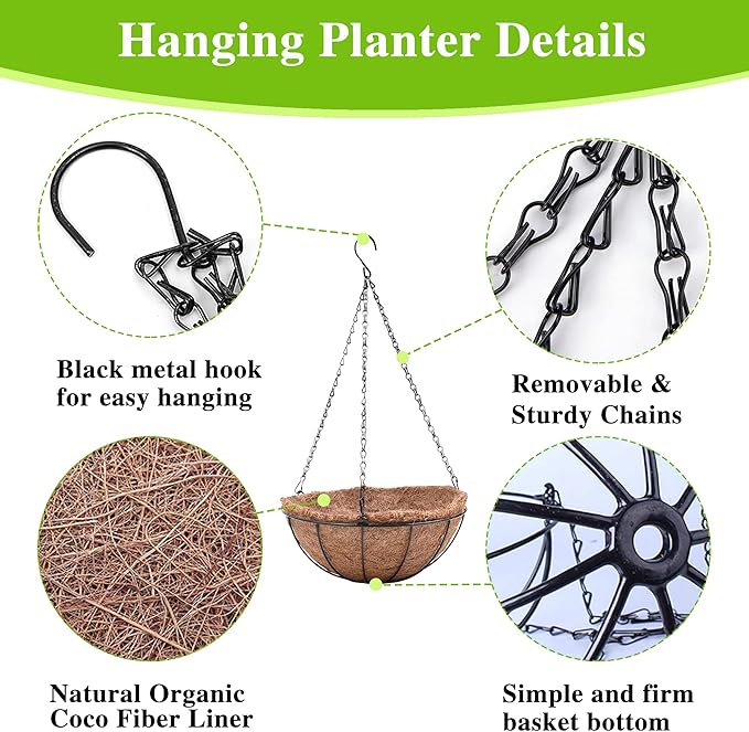 4 Pack Hanging Planter Basket Outdoor Large Hanging Flower Pots Indoor 12 inch - Image 5