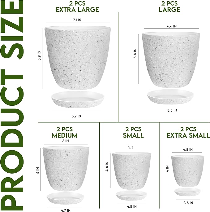 Utopia Home - Spotty Plant Pots Indoor - 7/6.6/6/5.3/4.8 Inches Flower Pots - - Image 2