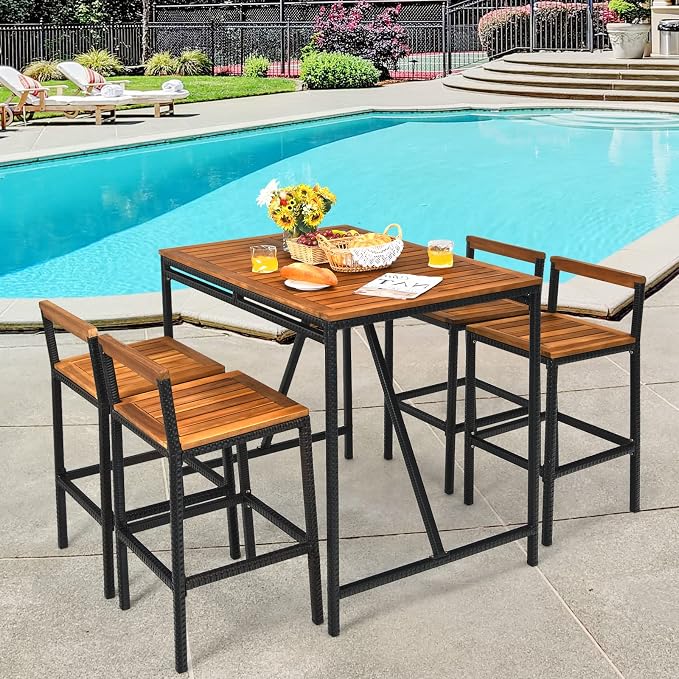 HAPPYGRILL 5 Pieces Patio Bar Table Set - Image 2