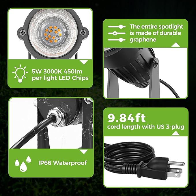 L LOHAS LED Landscape Spot Lights Outdoor, Dusk to Dawn Sensor 5W LED Spotlights - Image 3