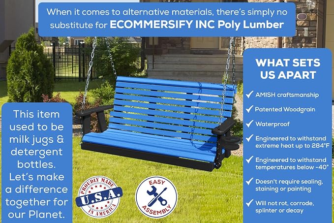 Poly Lumber Wood 5FT Porch Swing Amish Craftsmandship Made in USA HDPE - Image 3