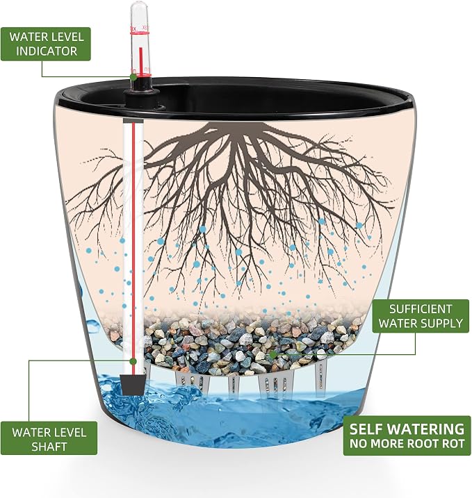 Dexceder 11x10 Inches High Gloss Self Watering Planter Indoor Outdoor, Inner - Image 2