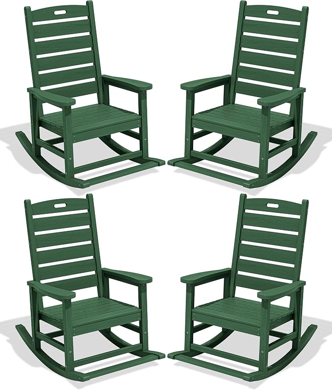 SERWALL Outdoor Rocking Chair Set of 4, Oversized HDPE Patio Rocking Chair by SERWALL