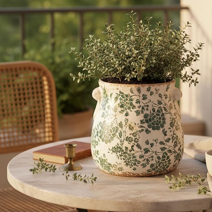 Tuscan Ceramic Planters and Kitchen Utensil Holder, 6.68 Inch Vintage Plant Pots - Image 4