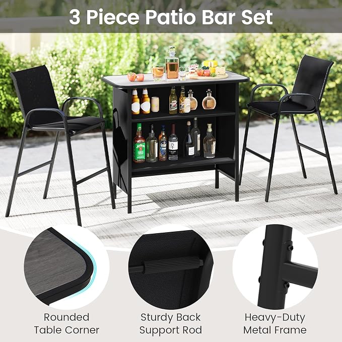 Tangkula 3 Piece Outdoor Bar Set, Patio Bar Height Table & Armchairs - Image 7