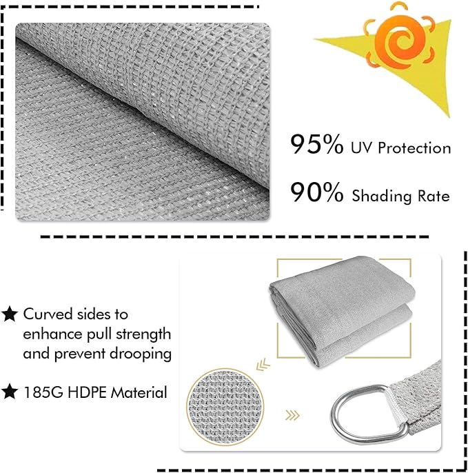 KANAGAWA Sun Shade Sail 12'x16' Gray Rectangle UV Block Canopy Awning Shelter - Image 3