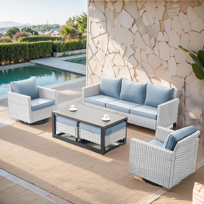 Belord 6 Piece Outdoor Furniture Patio Wicker Sofa Set, Oversize Outdoor Swivel - Image 3