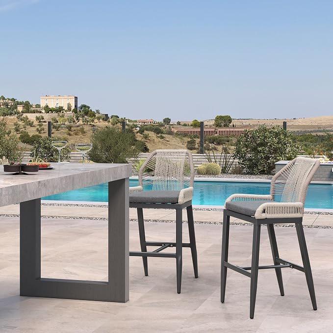 PURPLE LEAF Patio Bar Stool Bar Height Set of 2 Outdoor Rattan Chairs - Image 3