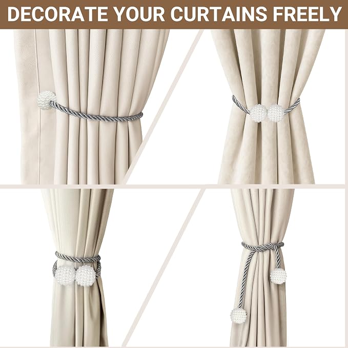 Hion Magnetic Curtain Tiebacks Grey 6 Pack, Curtain Tiebacks Buckles Holdbacks - Image 5