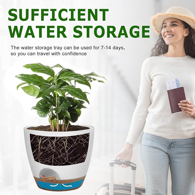 Plant Pots 10/9/8/7.5/7 Inch Self Watering Pots, Plastic Flower Pots, Nursery - Image 5