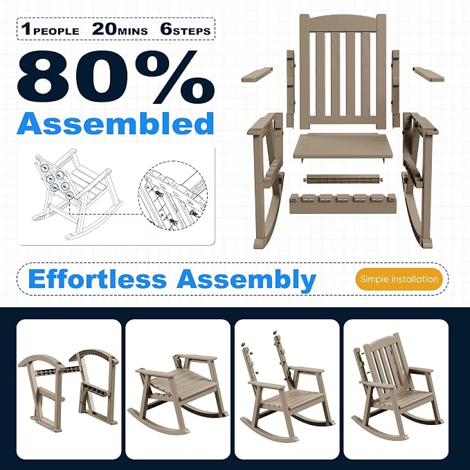 Devoko PP Material Rocking Chair Outdoor Indoor All Weather High Back Patio - Image 5