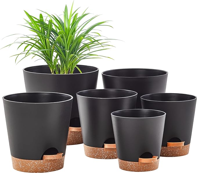 FaithLand 6-Pack Black Self Watering Planter Pots by FaithLand