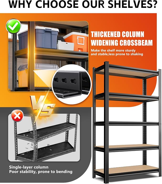 AOAORRG Set of 2 Garage Shelving Heavy Duty Storage Shelves, Metal Adjustable - Image 5
