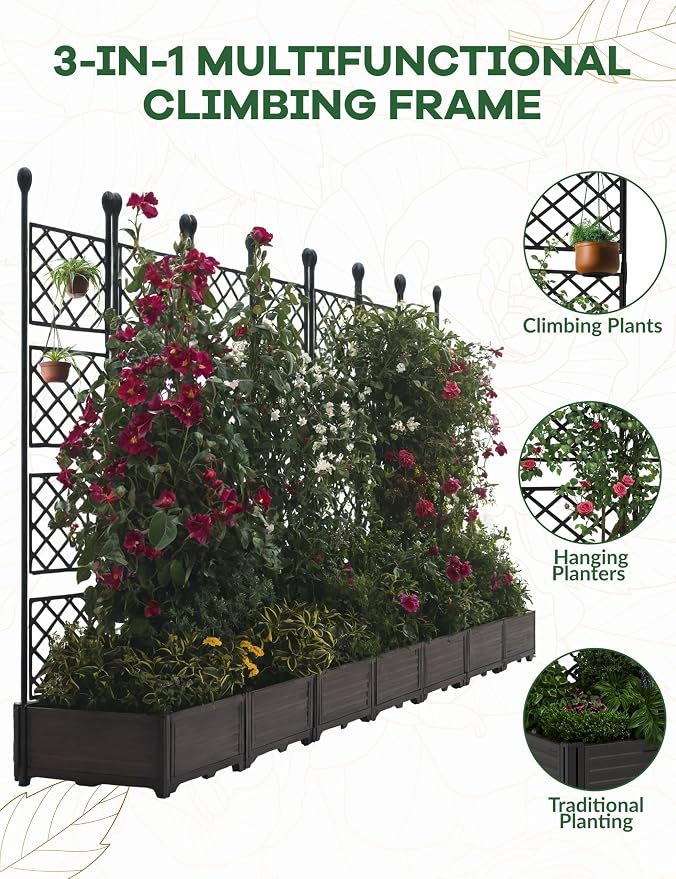 7 PCS Raised Garden Bed with Trellis, Outdoor Vertical Garden with Privacy - Image 3