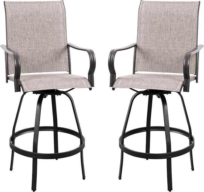Vongrasig 2 Piece Patio Swivel Bar Chairs, All Weather Metal Textile High by Vongrasig