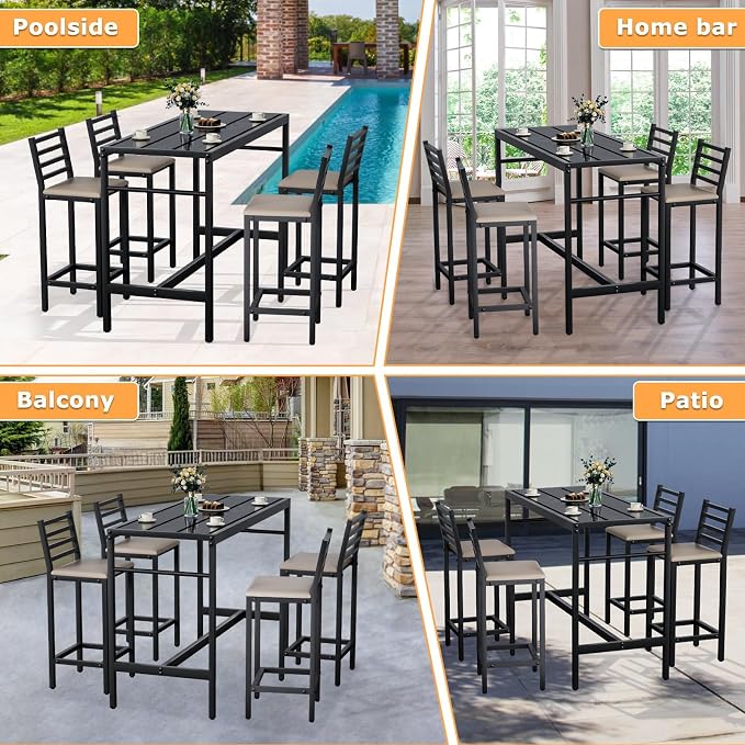 5 Piece Outdoor Patio Bar Set, 4 Cushioned 41" Bar Stools Modern Metal Outdoor - Image 7