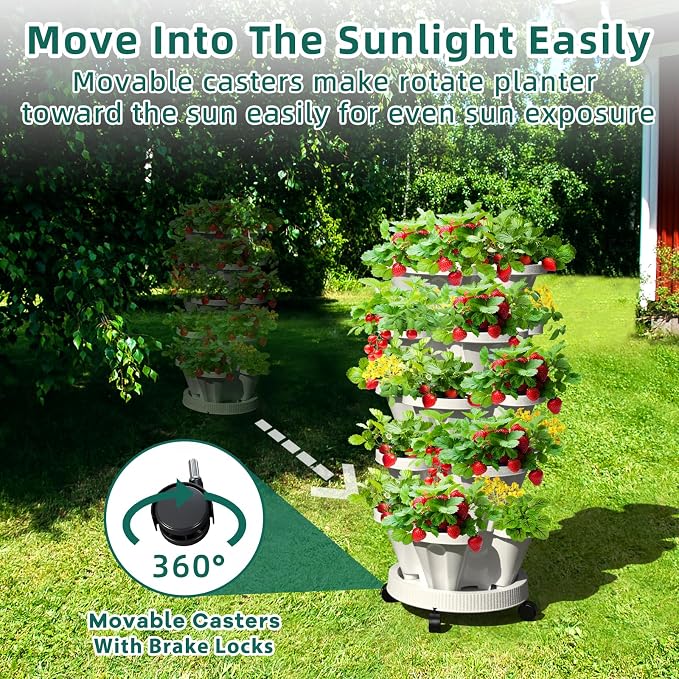 Strawberry Vertical Planters Tower Garden 3 Pack, 7 Tiered Stacking Herb - Image 6
