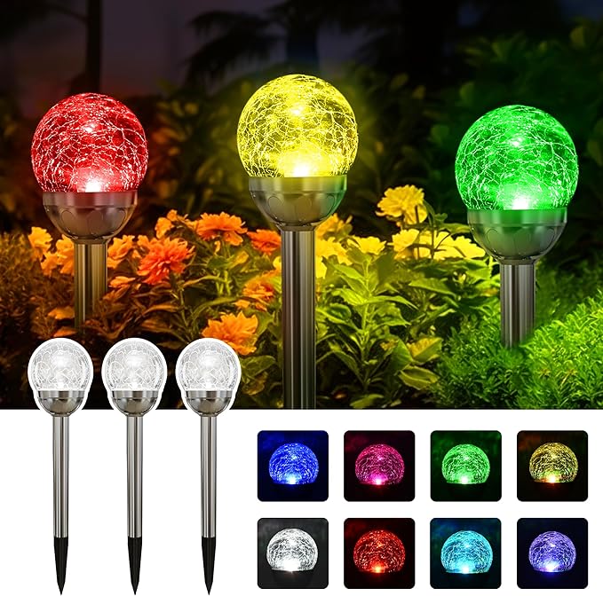 SOLPEX Solar Garden Lights Outdoor, 3 Pack Multi-Color Changing&White 2 Modes - Image 3
