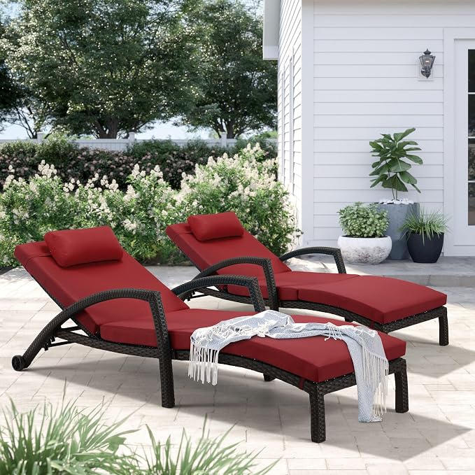 HOMREST Chaise Lounge Chairs Set of 2, PE Rattan Wicker Patio Lounge Chair - Image 7