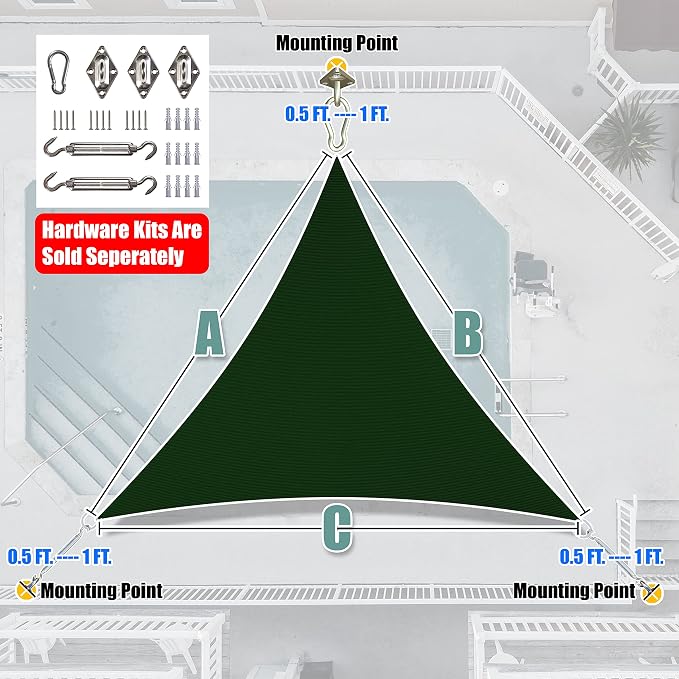Amgo Custom Size 20' x 20' x 20' Green Triangle Sun Shade Sail UPF50+ AGTAPRT12 - Image 8