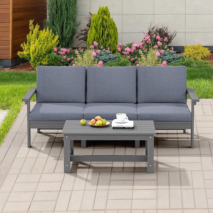SERWALL HDPE Patio Sofa Set, 4-piece Sectional Outdoor Furniture Set, All - Image 8