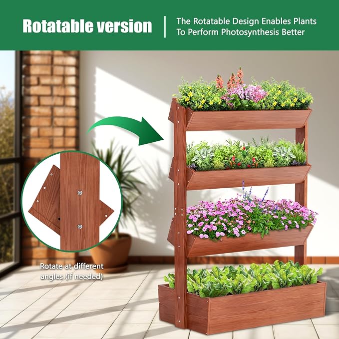 SUNYRISY 4 Tiers Vertical Wooden Raised Garden Bed Outdoor, Freestanding Garden - Image 2