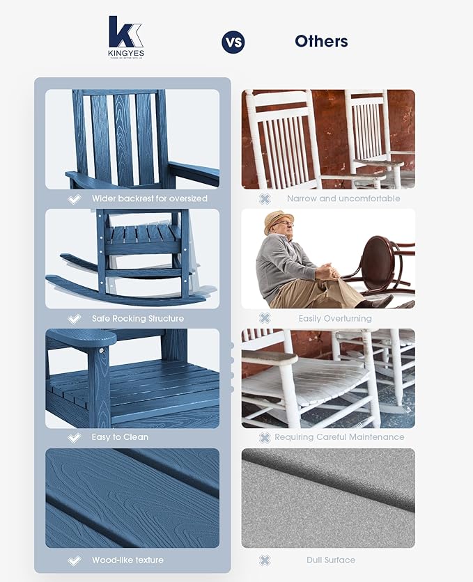 KINGYES Oversized Outdoor Rocking Chair, All-Weather Patio Rocking Chairs - Image 8