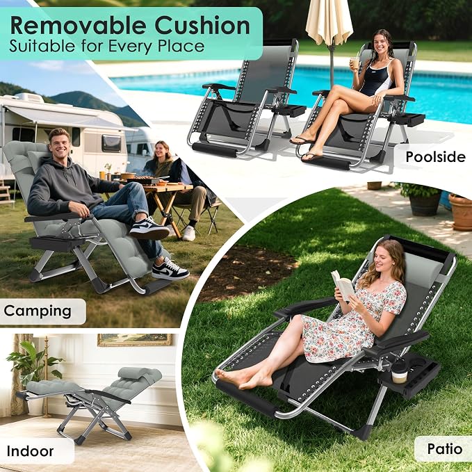 Suteck Oversized Zero Gravity Chair, 29In XL Lounge Chair w/Removable - Image 7