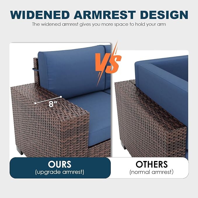 5 Piece Patio with Fire Pit Table, Wide Armrest Modular Outdoor Conversation - Image 4