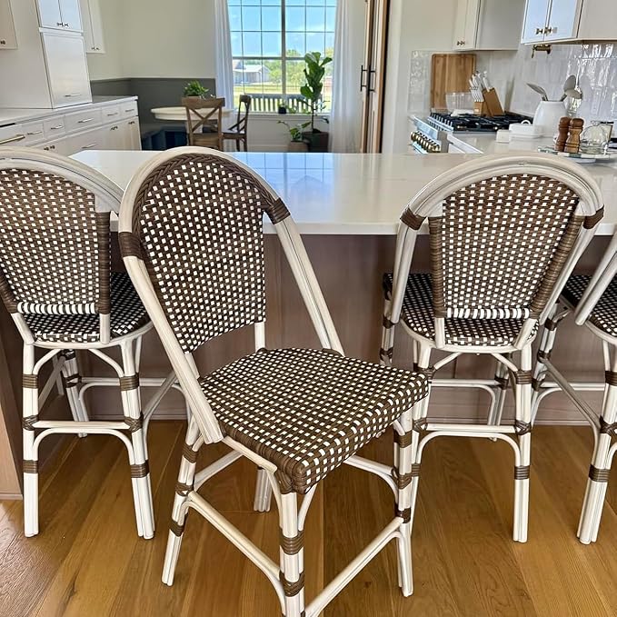 PURPLE LEAF French Counter Height Bar Stool Set of 2 25" White Print Finish - Image 3