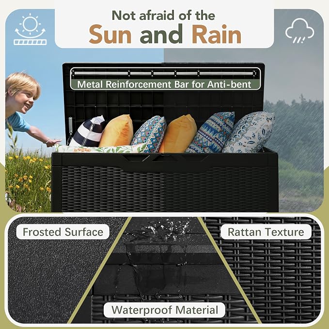 Flamaker Deck Box with Cushion 100 Gallon Waterproof Resin Storage Box with Air - Image 3