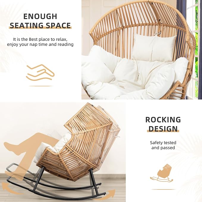 Vongrasig Wicker Rocking Egg Chair PE Rattan - Image 3