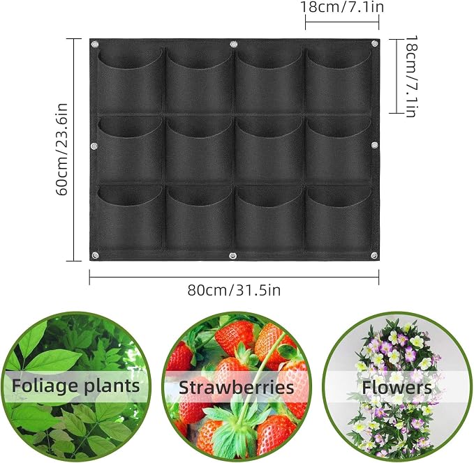 Hanging Planting Grow Bags, 12 Pockets Hanging Vertical Wall Planter Wall - Image 3