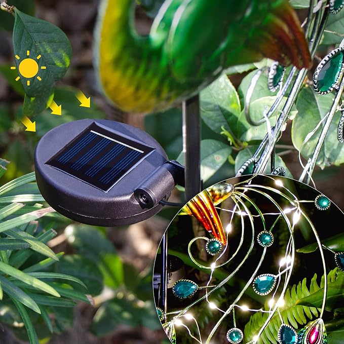 Glintoper Solar Garden Lights, 39 Inch Height Outdoor Metal Peacock Decorative - Image 8