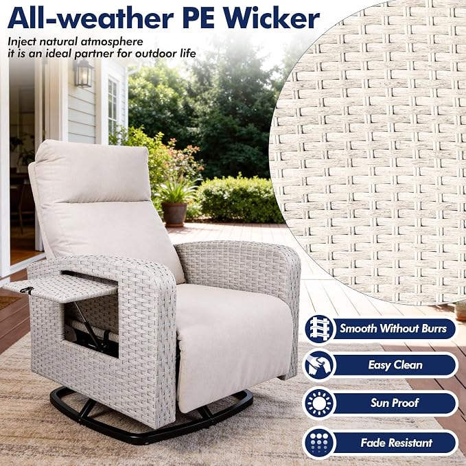 Outdoor Recliner Chair Set of 2, Wicker Patio Recliners - Image 5