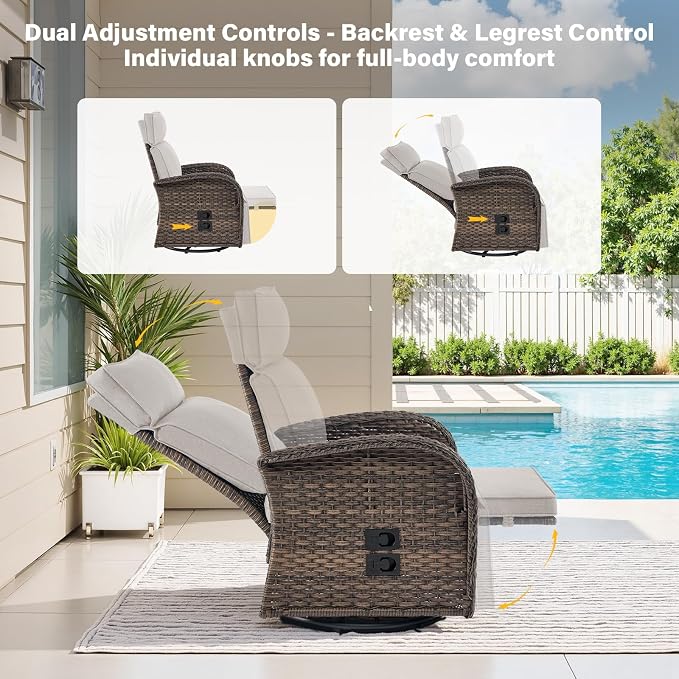 Dual-Adjust Swivel Outdoor Recliner Chair Set of 3 - Image 4