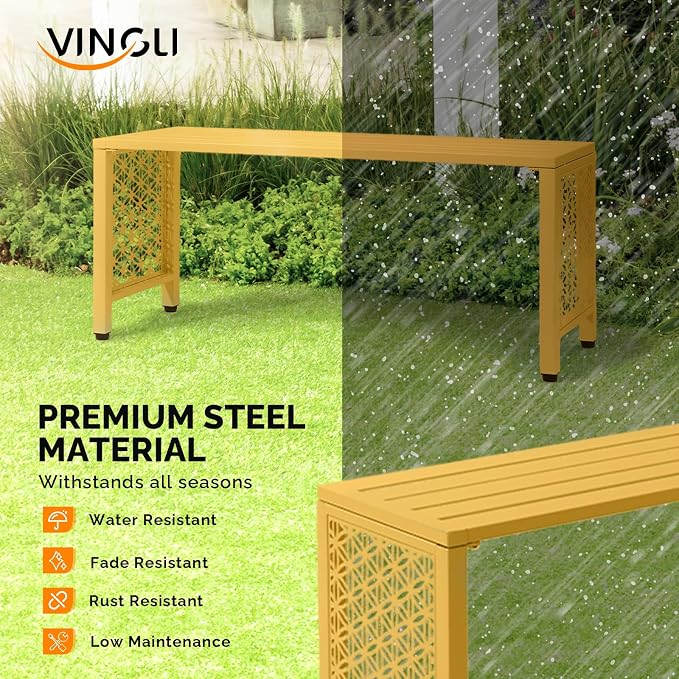 VINGLI 40in Outdoor Metal Bench, All-Weathe Backless Patio Bench - Image 4