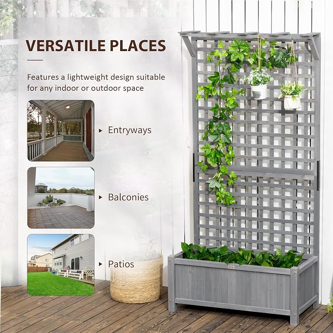 Outsunny Wood Planter with Trellis, Raised Garden Bed - Image 5