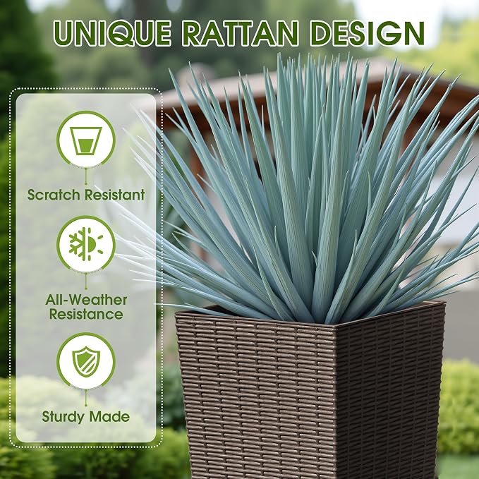 Devoko Resin Tall Planters for Outdoor Plants Set of 2, Large Taper Outdoor - Image 2