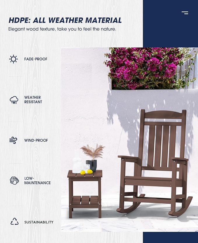 KINGYES Outdoor Rocking Chair Set 2, All Weather HDPE Patio Rocking Chairs - Image 4