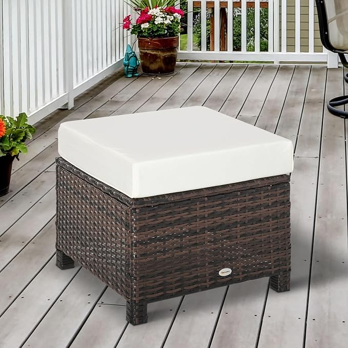 Outsunny 20" Patio Wicker Ottoman, Additional Seating, Side Table - Image 2