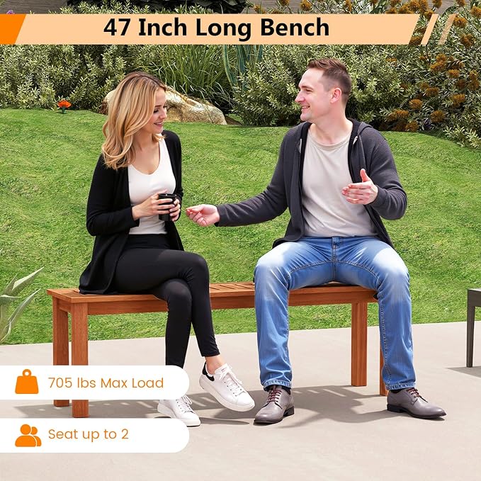 Tangkula 47 Inch Patio Wood Bench, 2-Person Backless Bench w/Slatted Seat - Image 9