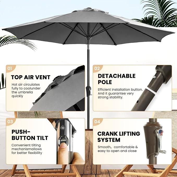Ayge 9FT Large Outdoor Patio Umbrella Market Table Umbrella-UV Resistant - Image 3